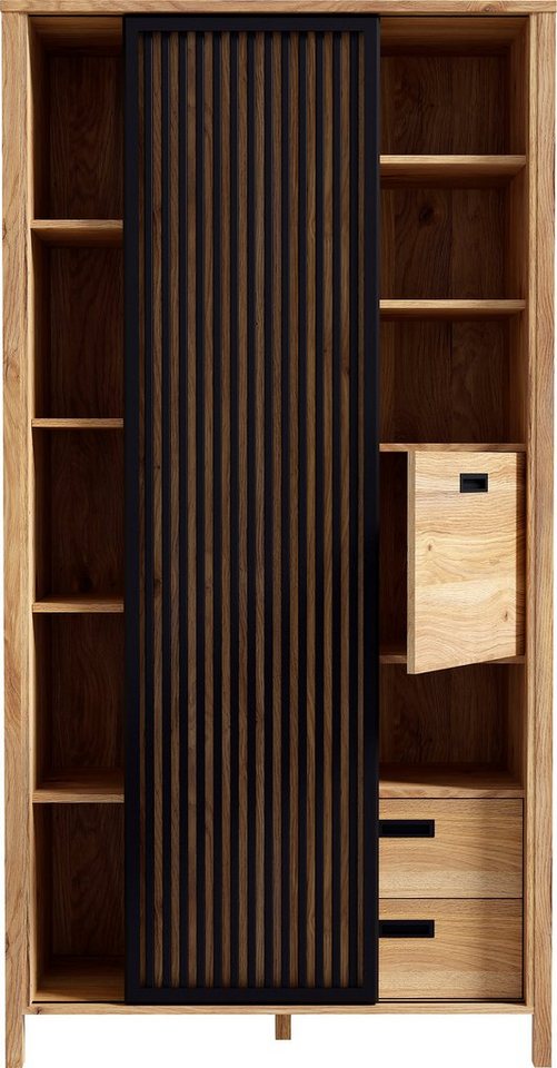 FORTE Highboard Jytana, Höhe 200,3 cm, Schiebetüre mit Lamellenoptik, Mauvella Eiche / Schwarz – Bild 3 von 5