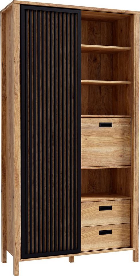 FORTE Highboard Jytana, Höhe 200,3 cm, Schiebetüre mit Lamellenoptik, Mauvella Eiche / Schwarz – Bild 4 von 5