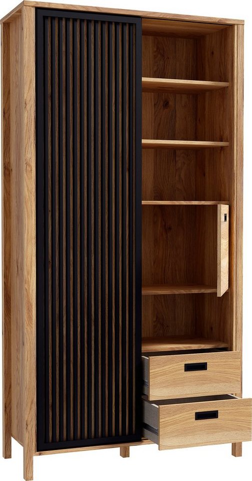 FORTE Highboard Jytana, Höhe 200,3 cm, Schiebetüre mit Lamellenoptik, Mauvella Eiche / Schwarz – Bild 5 von 5