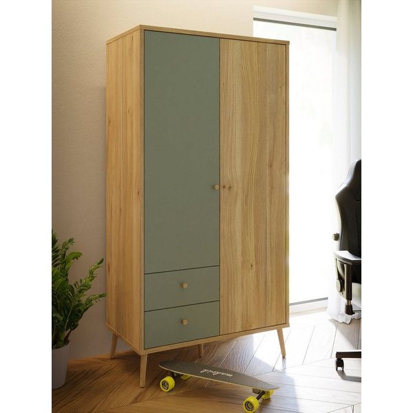 FORTE Kleiderschrank (B/H/T ca. 94,5x185,6x52,2 cm) Salbei, Drehtürenschrank, Stauraum