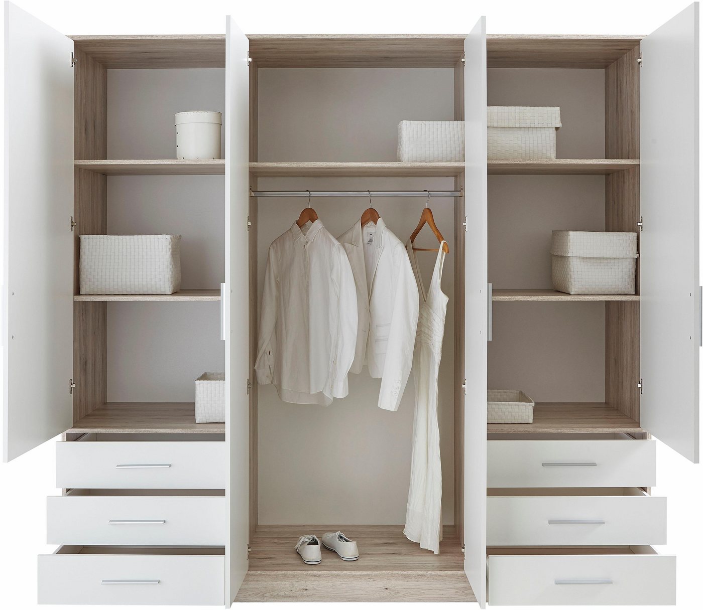 FORTE Kleiderschrank Jupiter, Made in Europe, mit 6 Schubladen, Stauraum (Maße B/H/T ca. 207/200 cm/60) Stauraum, 2 Breiten, 4 Farben, Schubladen, variable Einl – Bild 4 von 5