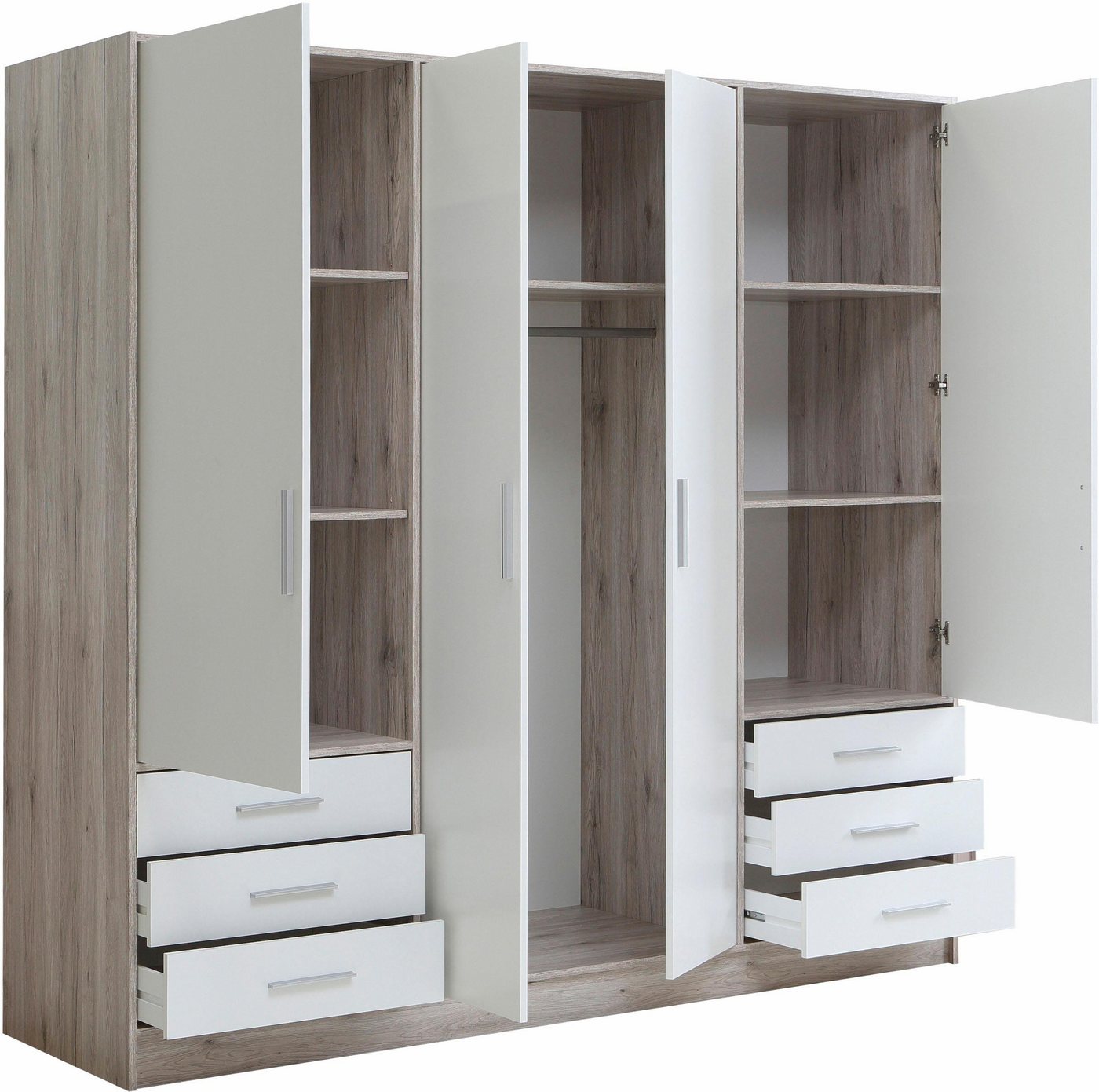 FORTE Kleiderschrank Jupiter, Made in Europe, mit 6 Schubladen, Stauraum (Maße B/H/T ca. 207/200 cm/60) Stauraum, 2 Breiten, 4 Farben, Schubladen, variable Einl – Bild 5 von 5