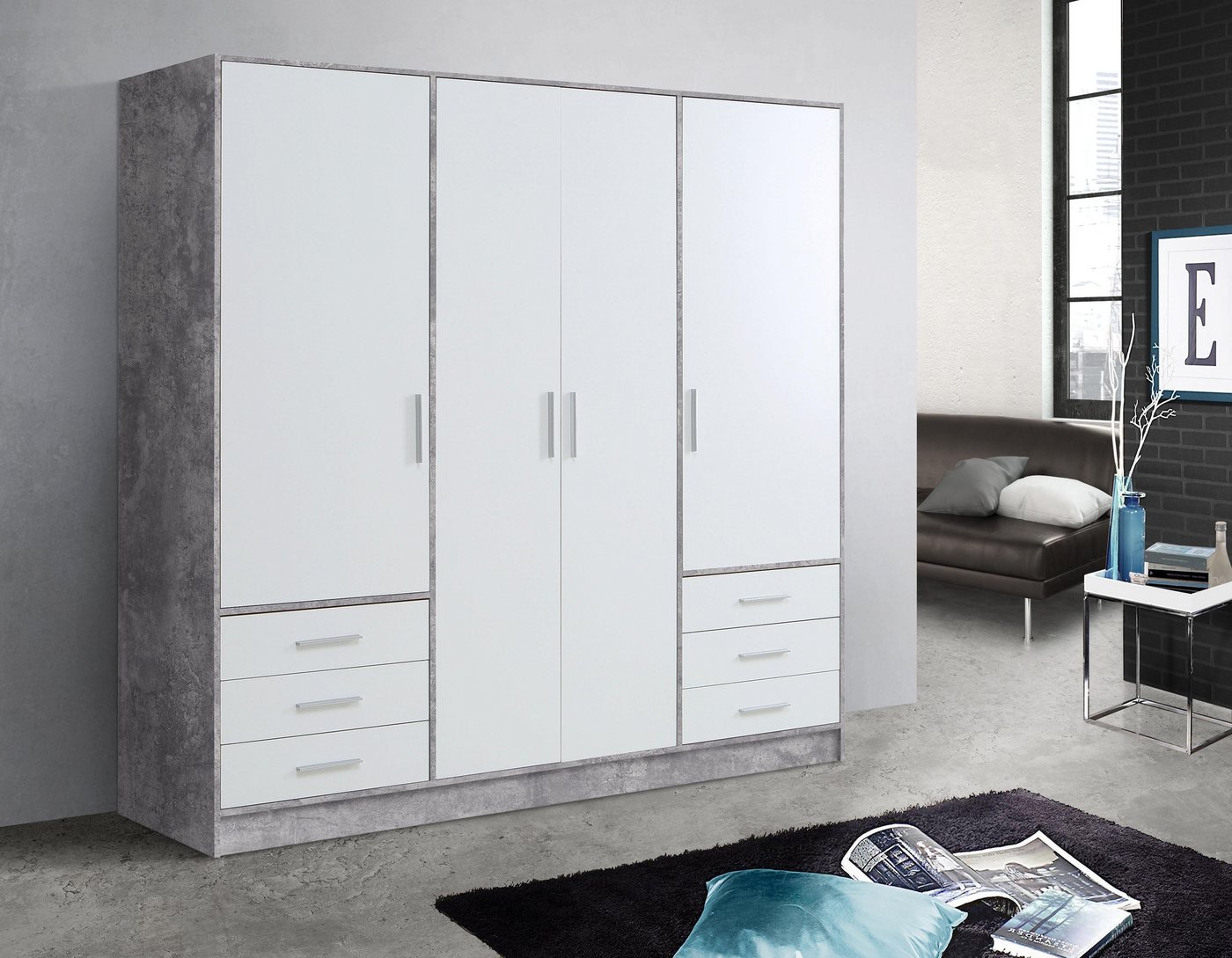 FORTE Kleiderschrank Jupiter, Made in Europe, mit 6 Schubladen, Stauraum (Maße B/H/T ca. 207/200 cm/60) Stauraum, 2 Breiten, 4 Farben, Schubladen, variable Einl – Bild 3 von 5