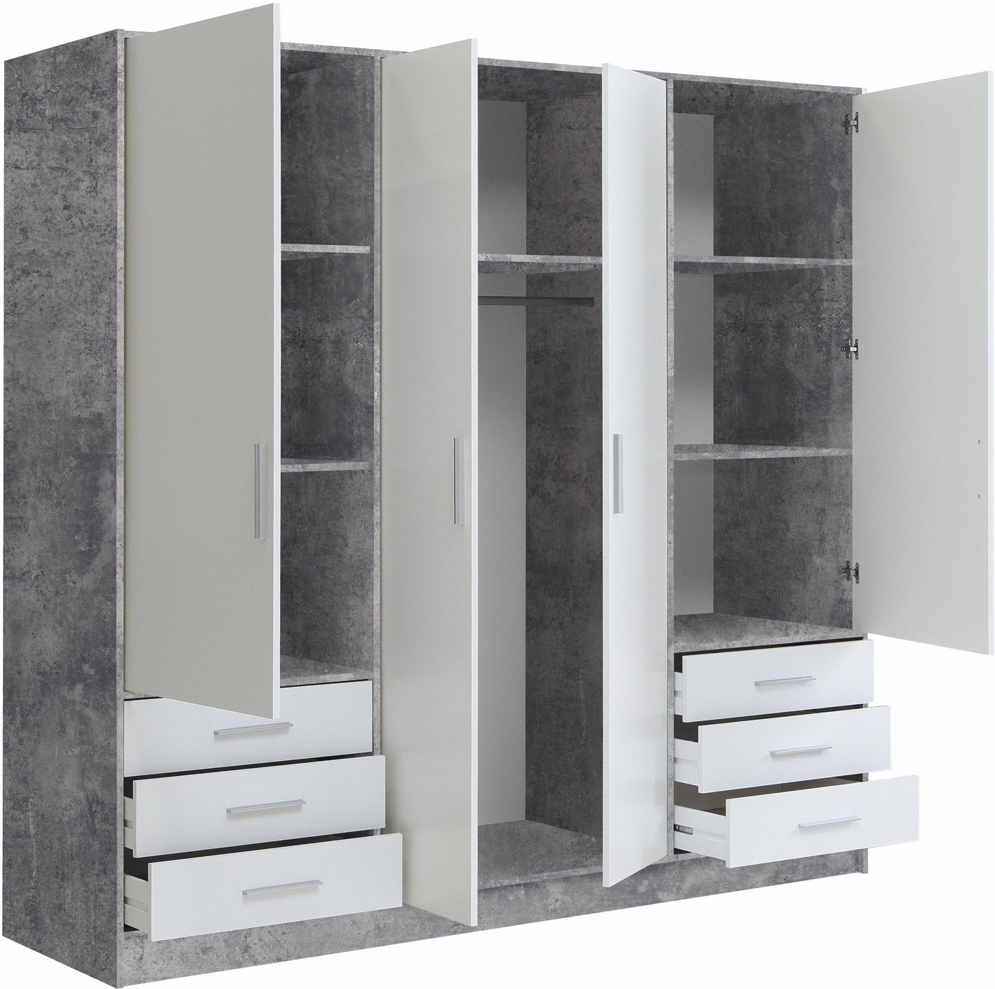FORTE Kleiderschrank Jupiter, Made in Europe, mit 6 Schubladen, Stauraum (Maße B/H/T ca. 207/200 cm/60) Stauraum, 2 Breiten, 4 Farben, Schubladen, variable Einl – Bild 4 von 5