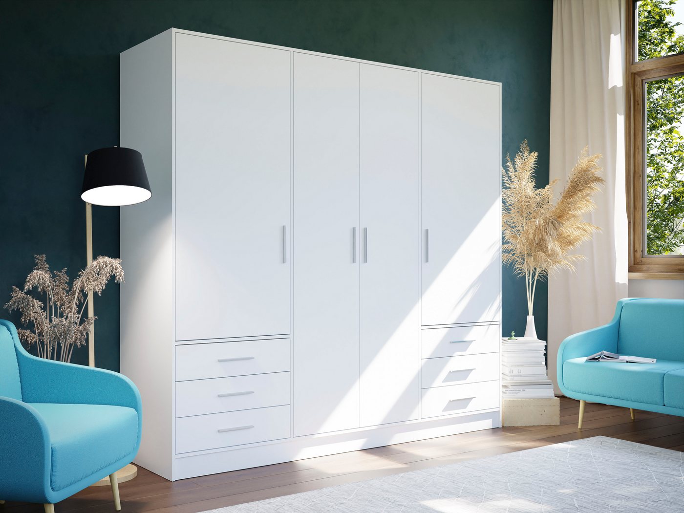 FORTE Kleiderschrank Jupiter, Made in Europe, mit 6 Schubladen, Stauraum (Maße B/H/T ca. 207/200 cm/60) Stauraum, 2 Breiten, 4 Farben, Schubladen, variable Einl – Bild 3 von 5