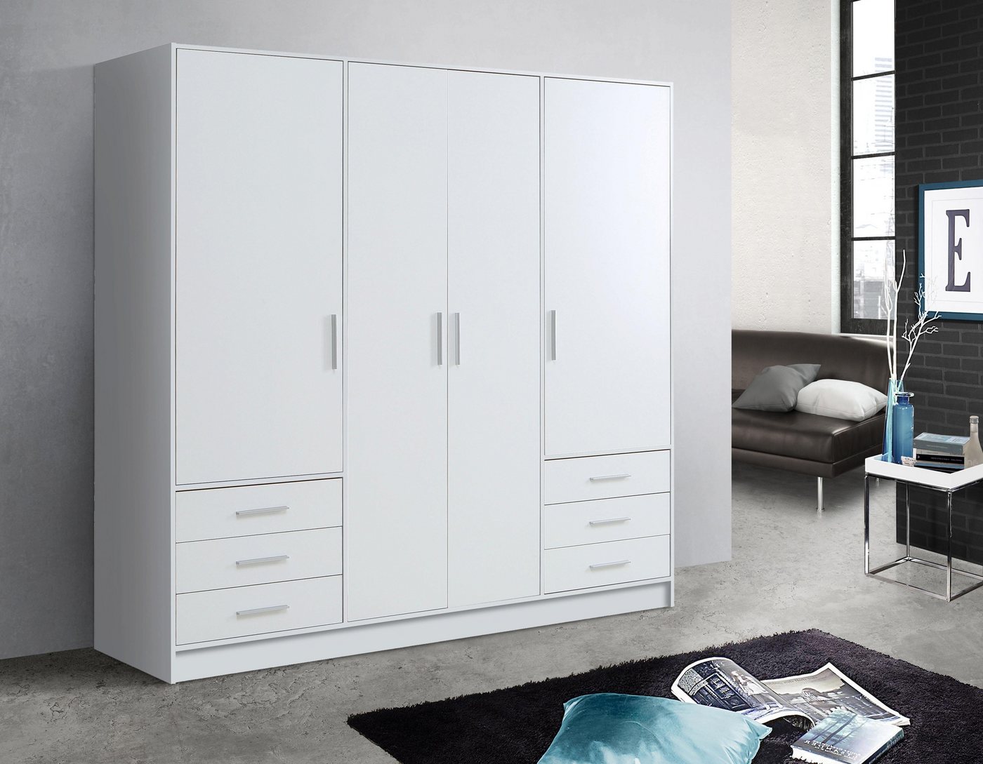 FORTE Kleiderschrank Jupiter, Made in Europe, mit 6 Schubladen, Stauraum (Maße B/H/T ca. 207/200 cm/60) Stauraum, 2 Breiten, 4 Farben, Schubladen, variable Einl – Bild 4 von 5