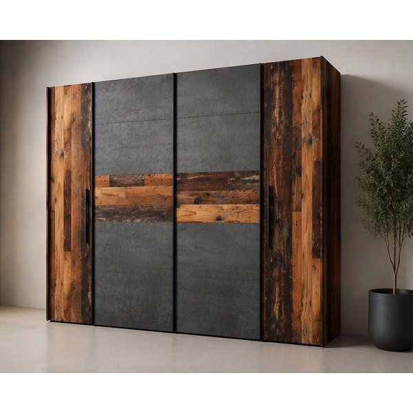 FORTE Kleiderschrank Kalixtus, Made in Europe (B/H/T ca. 200x190x60 cm, 2 Schiebetüren, 2 Drehtüren, 8 Einlegeböden) Kombination aus Dreh- und Schwebetüren, meh