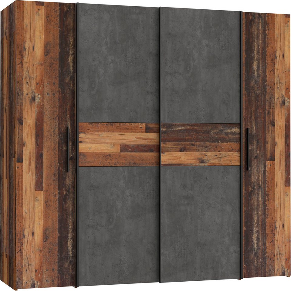 FORTE Kleiderschrank Kalixtus, Made in Europe (B/H/T ca. 200x190x60 cm, 2 Schiebetüren, 2 Drehtüren, 8 Einlegeböden) Kombination aus Dreh- und Schwebetüren, meh – Bild 2 von 5