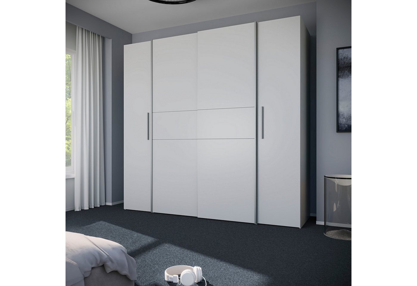 FORTE Kleiderschrank Kalixtus, Made in Europe (B/H/T ca. 200x190x60 cm, 2 Schiebetüren, 2 Drehtüren, 8 Einlegeböden) Kombination aus Dreh- und Schwebetüren, meh – Bild 2 von 5