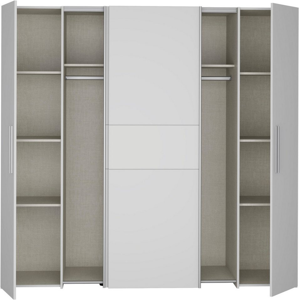 FORTE Kleiderschrank Kalixtus, Made in Europe (B/H/T ca. 200x190x60 cm, 2 Schiebetüren, 2 Drehtüren, 8 Einlegeböden) Kombination aus Dreh- und Schwebetüren, meh – Bild 4 von 5