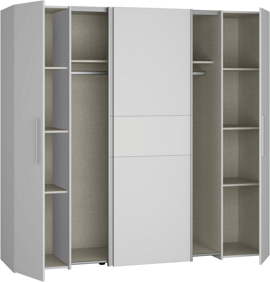 FORTE Kleiderschrank Kalixtus, Made in Europe (B/H/T ca. 200x190x60 cm, 2 Schiebetüren, 2 Drehtüren, 8 Einlegeböden) Kombination aus Dreh- und Schwebetüren, meh – Bild 5 von 5