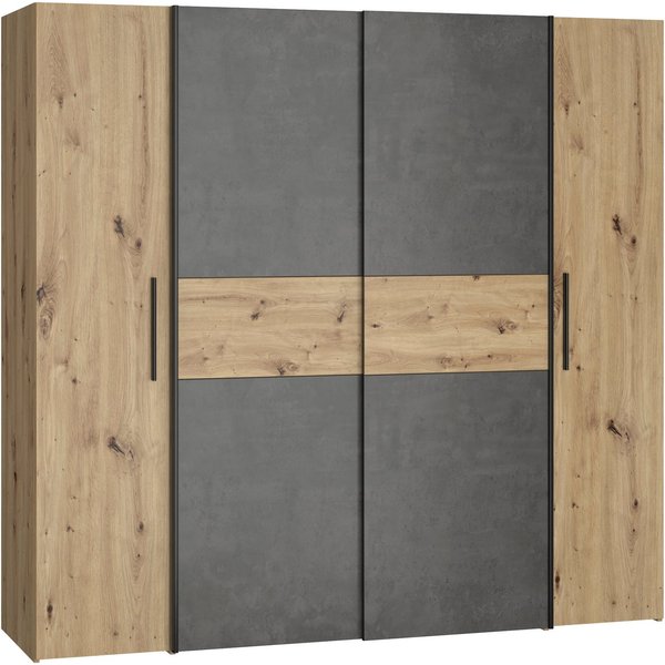 FORTE Kleiderschrank Kalixtus, Made in Europe (B/H/T ca. 200x190x60 cm, 2 Schiebetüren, 2 Drehtüren, 8 Einlegeböden) Kombination aus Dreh- und Schwebetüren, meh