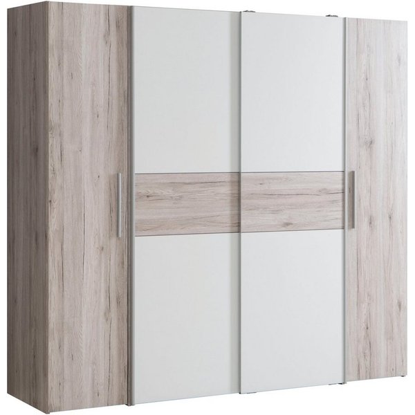 FORTE Kleiderschrank Kalixtus, Made in Europe (B/H/T ca. 200x190x60 cm, 2 Schiebetüren, 2 Drehtüren, 8 Einlegeböden) Kombination aus Dreh- und Schwebetüren, meh