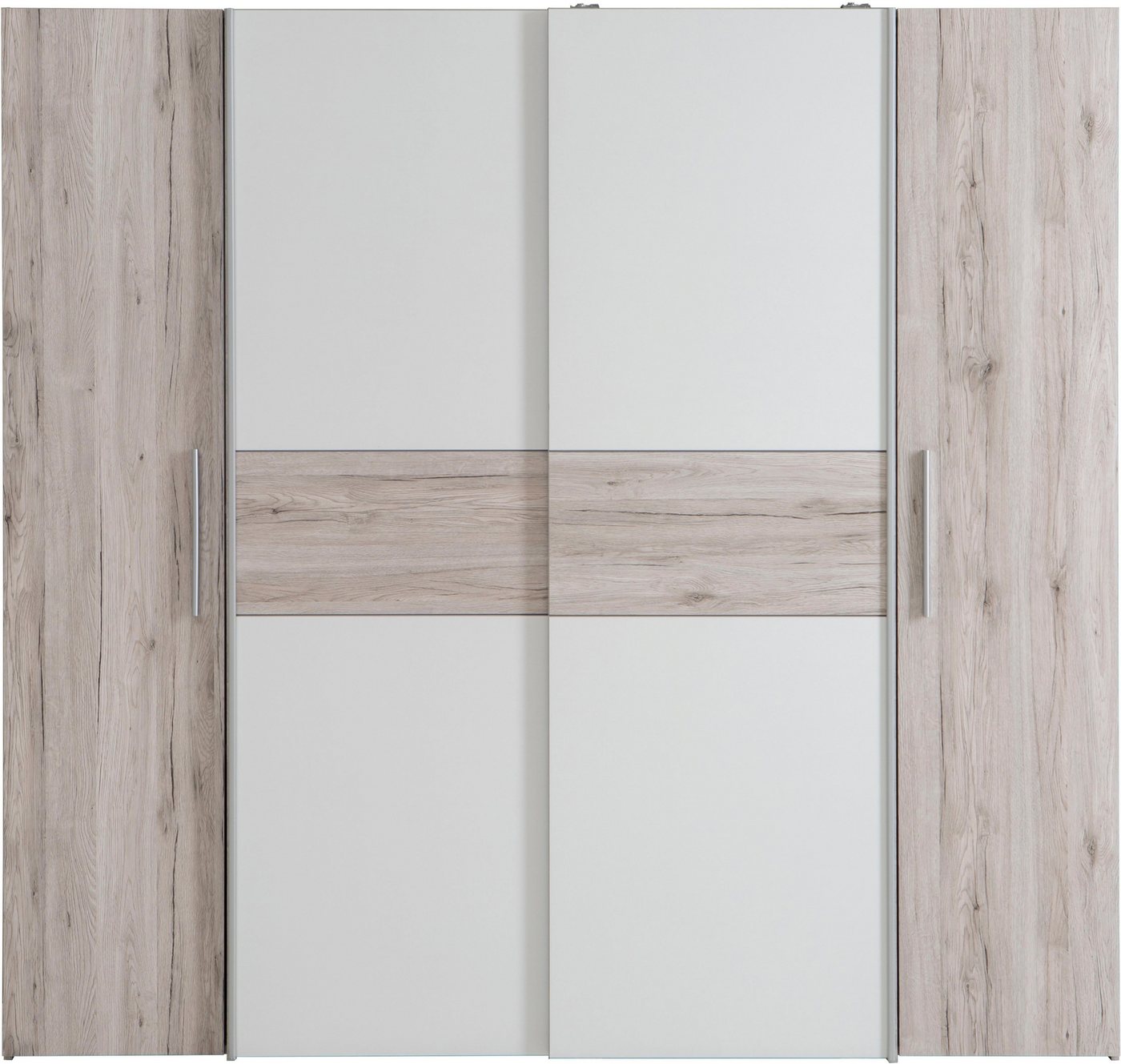 FORTE Kleiderschrank Kalixtus, Made in Europe (B/H/T ca. 200x190x60 cm, 2 Schiebetüren, 2 Drehtüren, 8 Einlegeböden) Kombination aus Dreh- und Schwebetüren, meh – Bild 2 von 5