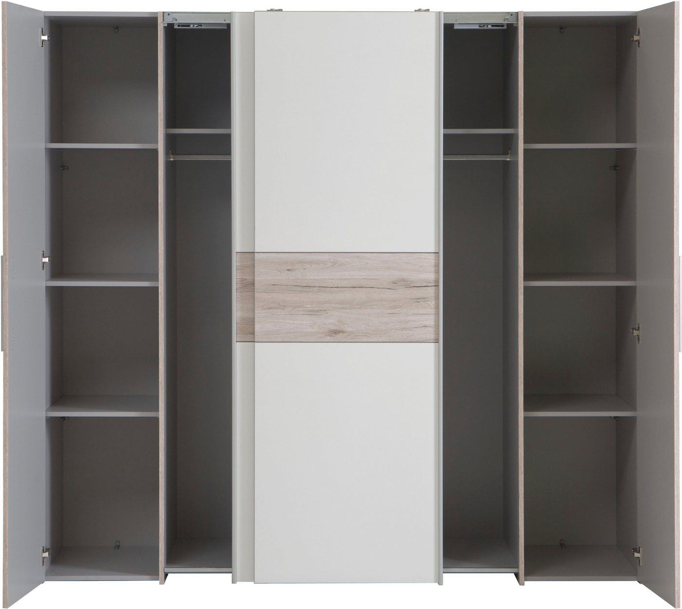 FORTE Kleiderschrank Kalixtus, Made in Europe (B/H/T ca. 200x190x60 cm, 2 Schiebetüren, 2 Drehtüren, 8 Einlegeböden) Kombination aus Dreh- und Schwebetüren, meh – Bild 5 von 5