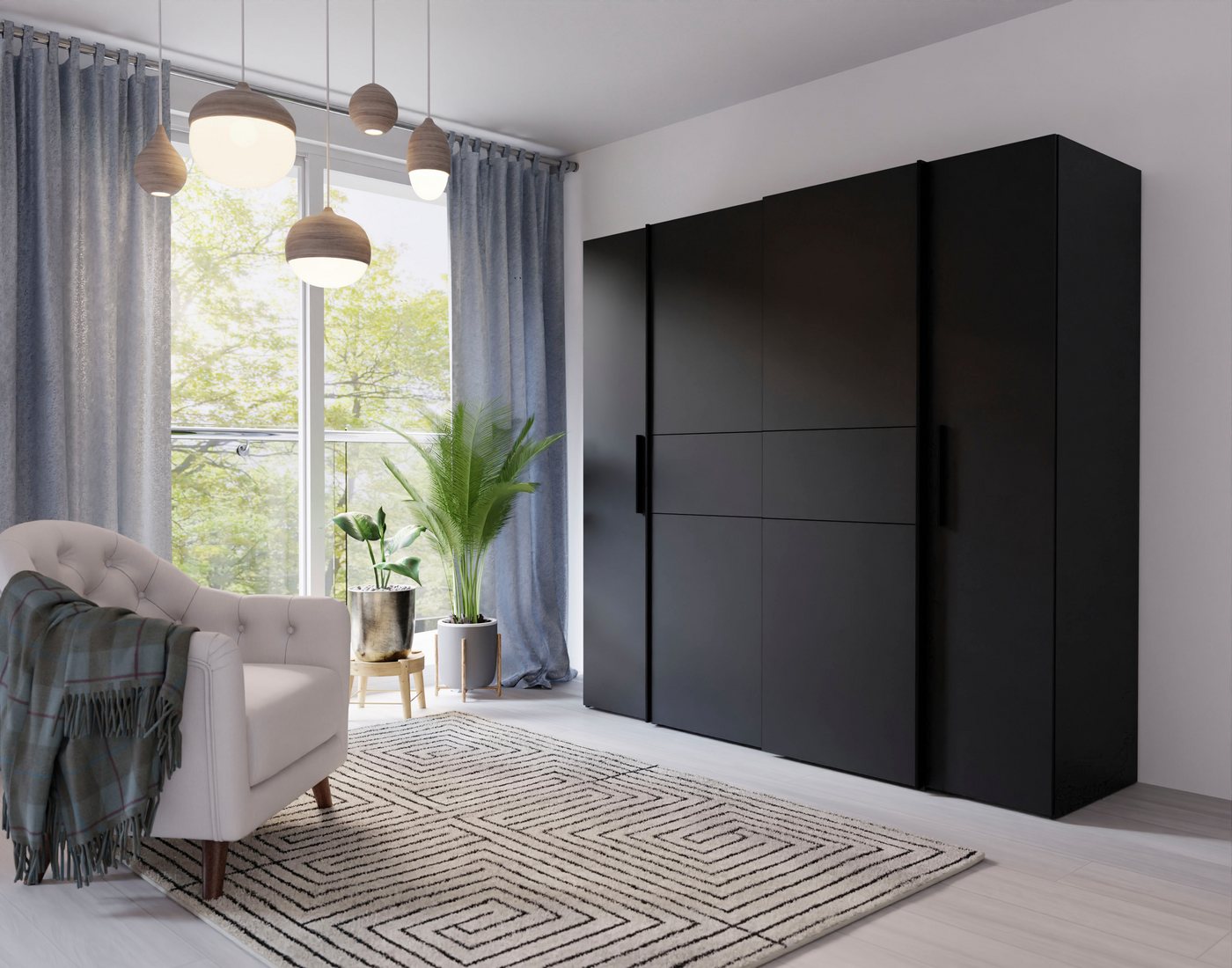 FORTE Kleiderschrank Kalixtus, Made in Europe (B/H/T ca. 200x190x60 cm, 2 Schiebetüren, 2 Drehtüren, 8 Einlegeböden) Kombination aus Dreh- und Schwebetüren, meh – Bild 2 von 5