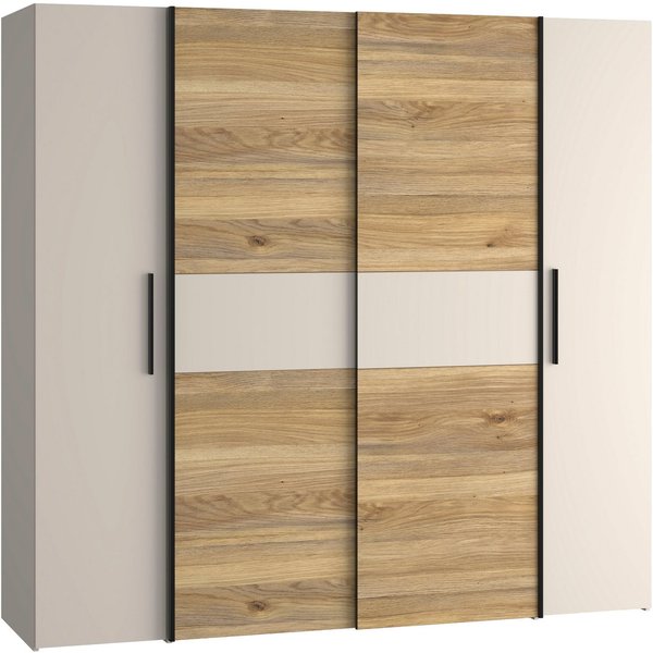 FORTE Kleiderschrank Kalixtus, Made in Europe (B/H/T ca. 200x190x60 cm, 2 Schiebetüren, 2 Drehtüren, 8 Einlegeböden) Kombination aus Dreh- und Schwebetüren, meh