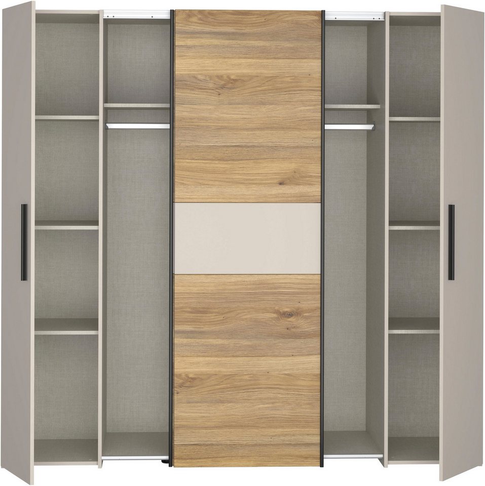 FORTE Kleiderschrank Kalixtus, Made in Europe (B/H/T ca. 200x190x60 cm, 2 Schiebetüren, 2 Drehtüren, 8 Einlegeböden) Kombination aus Dreh- und Schwebetüren, meh – Bild 4 von 5