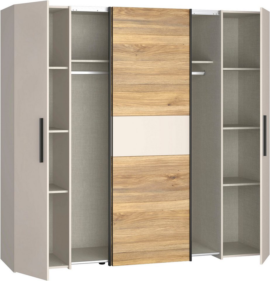 FORTE Kleiderschrank Kalixtus, Made in Europe (B/H/T ca. 200x190x60 cm, 2 Schiebetüren, 2 Drehtüren, 8 Einlegeböden) Kombination aus Dreh- und Schwebetüren, meh – Bild 5 von 5