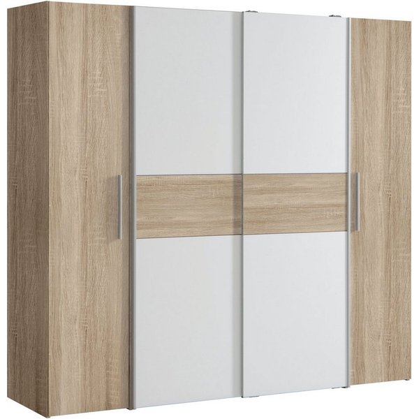FORTE Kleiderschrank Kalixtus, Made in Europe (B/H/T ca. 200x190x60 cm, 2 Schiebetüren, 2 Drehtüren, 8 Einlegeböden) Kombination aus Dreh- und Schwebetüren, meh