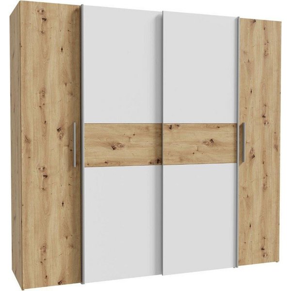 FORTE Kleiderschrank Kalixtus, Made in Europe (B/H/T ca. 200x190x60 cm, 2 Schiebetüren, 2 Drehtüren, 8 Einlegeböden) Kombination aus Dreh- und Schwebetüren, meh