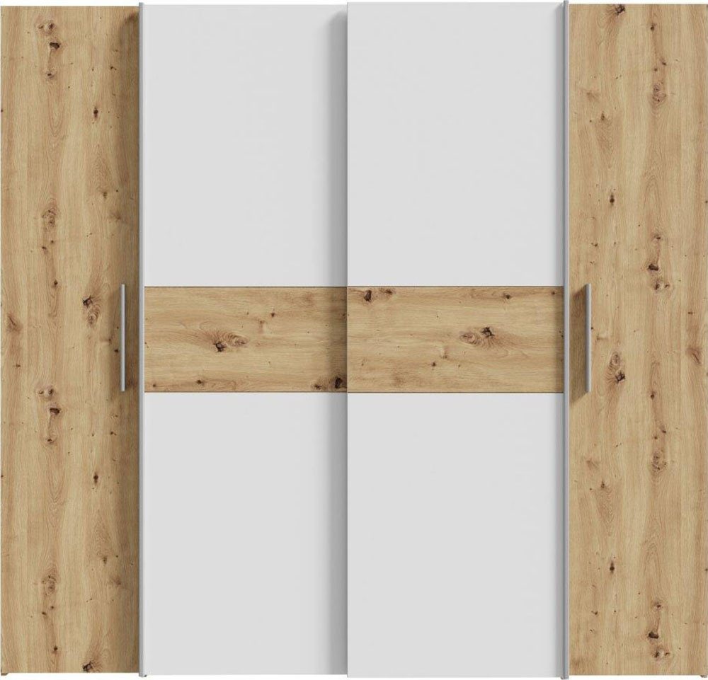 FORTE Kleiderschrank Kalixtus, Made in Europe (B/H/T ca. 200x190x60 cm, 2 Schiebetüren, 2 Drehtüren, 8 Einlegeböden) Kombination aus Dreh- und Schwebetüren, meh – Bild 2 von 5