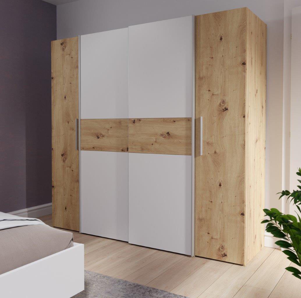 FORTE Kleiderschrank Kalixtus, Made in Europe (B/H/T ca. 200x190x60 cm, 2 Schiebetüren, 2 Drehtüren, 8 Einlegeböden) Kombination aus Dreh- und Schwebetüren, meh – Bild 3 von 5