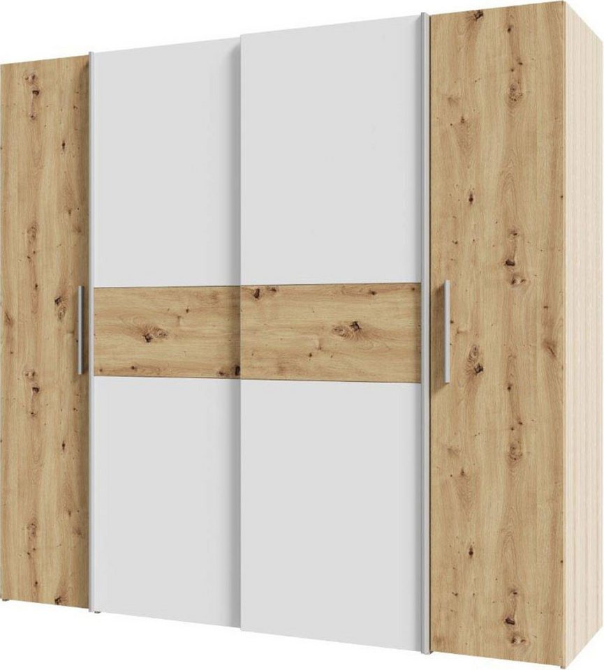 FORTE Kleiderschrank Kalixtus, Made in Europe (B/H/T ca. 200x190x60 cm, 2 Schiebetüren, 2 Drehtüren, 8 Einlegeböden) Kombination aus Dreh- und Schwebetüren, meh – Bild 4 von 5