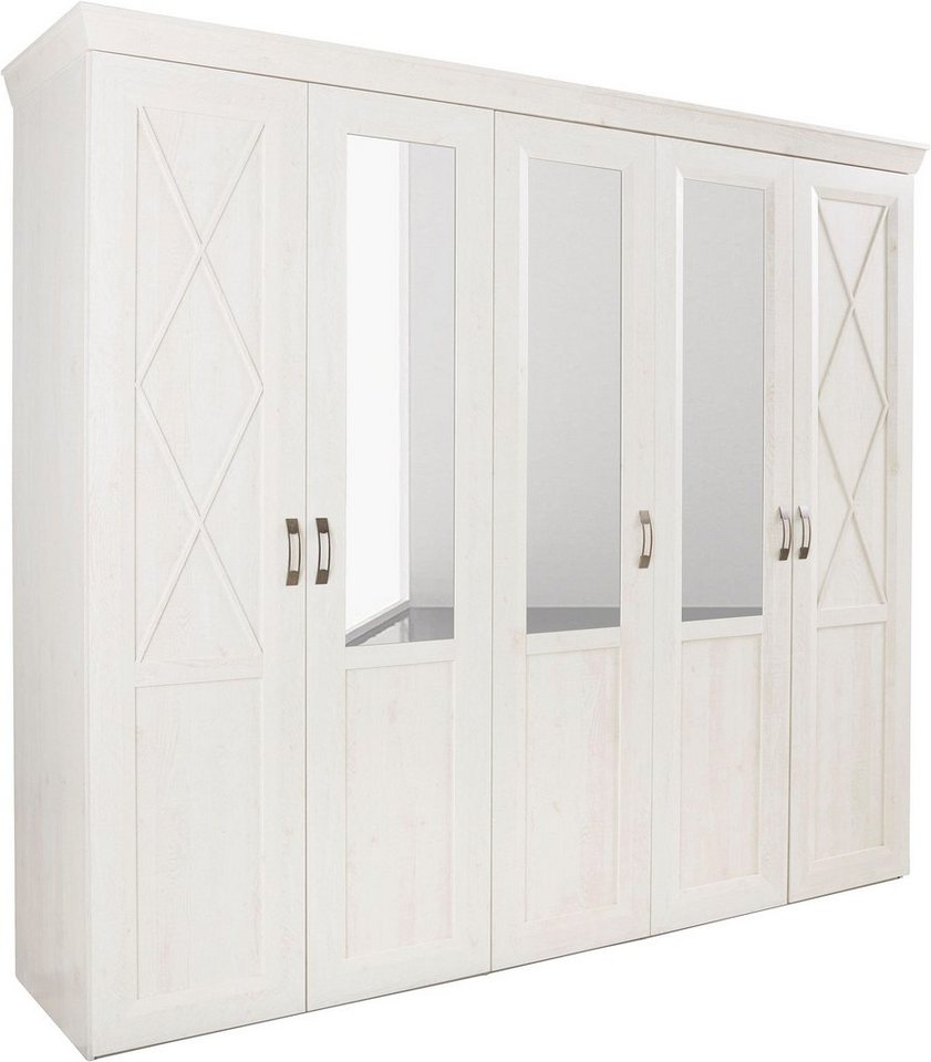 FORTE Kleiderschrank Kashmir, klassischer Landhausstil, Made in Europe (Maße (B/T/H): 255/63/221 cm) mit Spiegel und dekorativen Fräsungen und Elementen – Bild 2 von 5