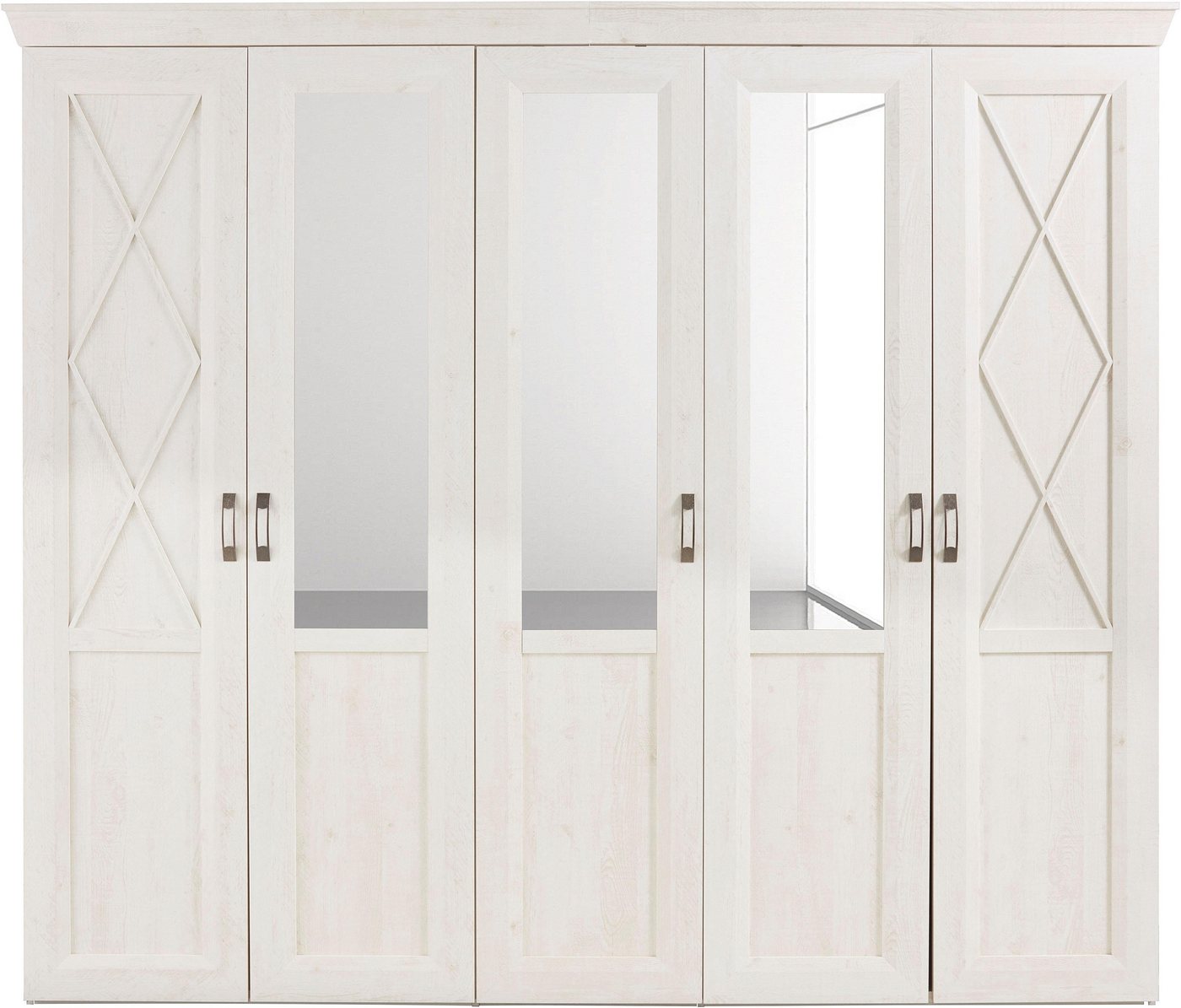 FORTE Kleiderschrank Kashmir, klassischer Landhausstil, Made in Europe (Maße (B/T/H): 255/63/221 cm) mit Spiegel und dekorativen Fräsungen und Elementen – Bild 3 von 5