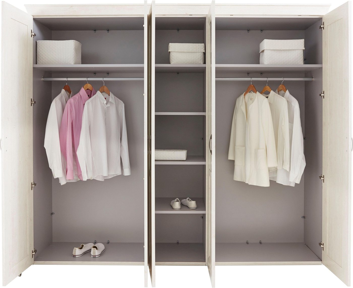 FORTE Kleiderschrank Kashmir, klassischer Landhausstil, Made in Europe (Maße (B/T/H): 255/63/221 cm) mit Spiegel und dekorativen Fräsungen und Elementen – Bild 4 von 5