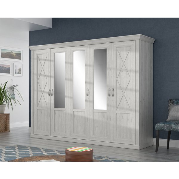 FORTE Kleiderschrank Kashmir, Landhausstil, inklusive edlem Passepartout-Rahmen (Maße (B/T/H): 268,5/63/206cm) mit Spiegel und dekorative Fräsungen und Elemente