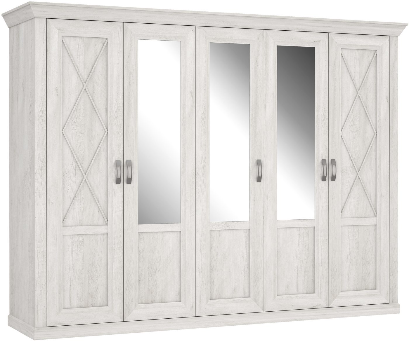 FORTE Kleiderschrank Kashmir, Landhausstil, inklusive edlem Passepartout-Rahmen (Maße (B/T/H): 268,5/63/206cm) mit Spiegel und dekorative Fräsungen und Elemente – Bild 2 von 5