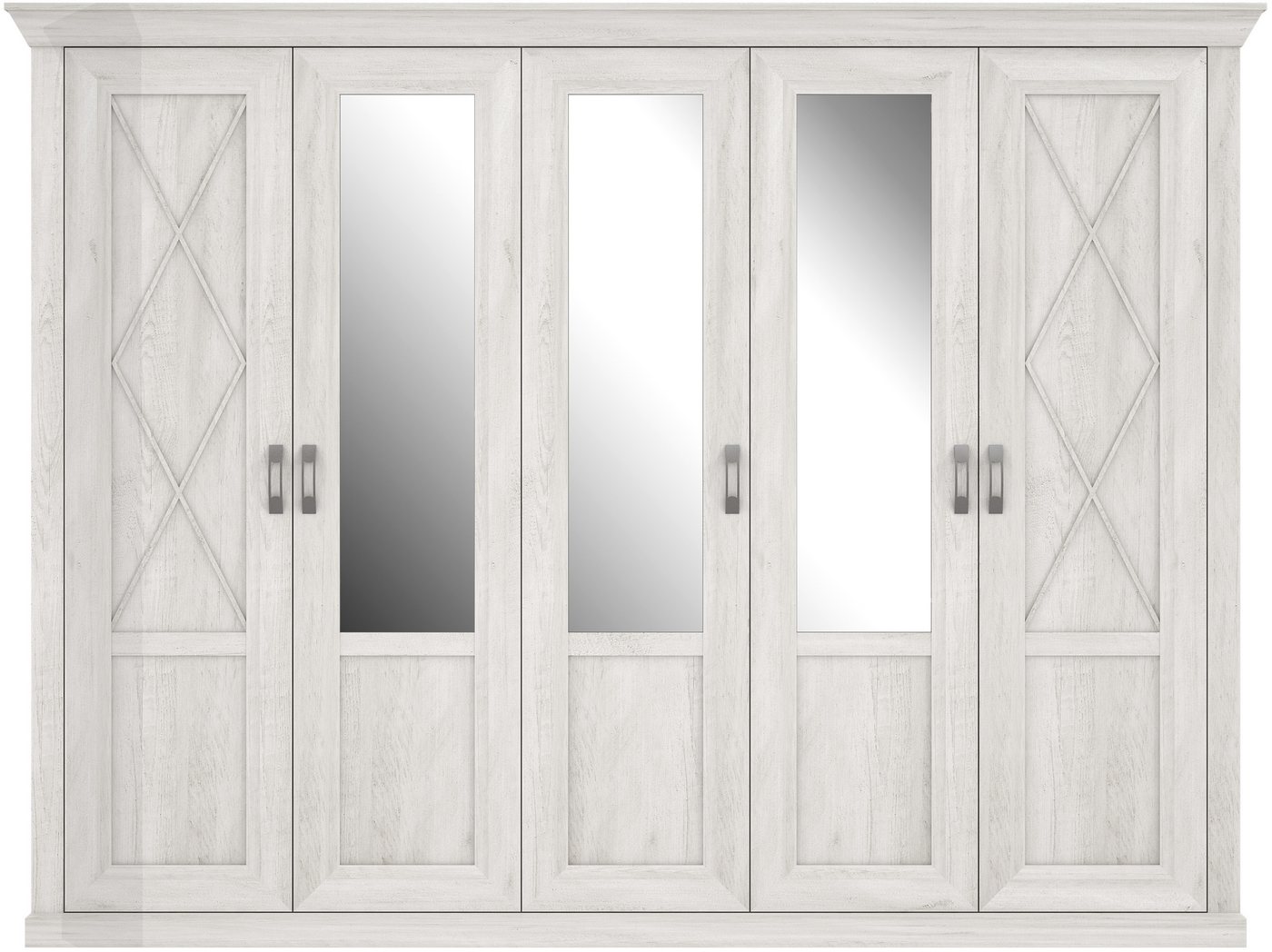 FORTE Kleiderschrank Kashmir, Landhausstil, inklusive edlem Passepartout-Rahmen (Maße (B/T/H): 268,5/63/206cm) mit Spiegel und dekorative Fräsungen und Elemente – Bild 3 von 5