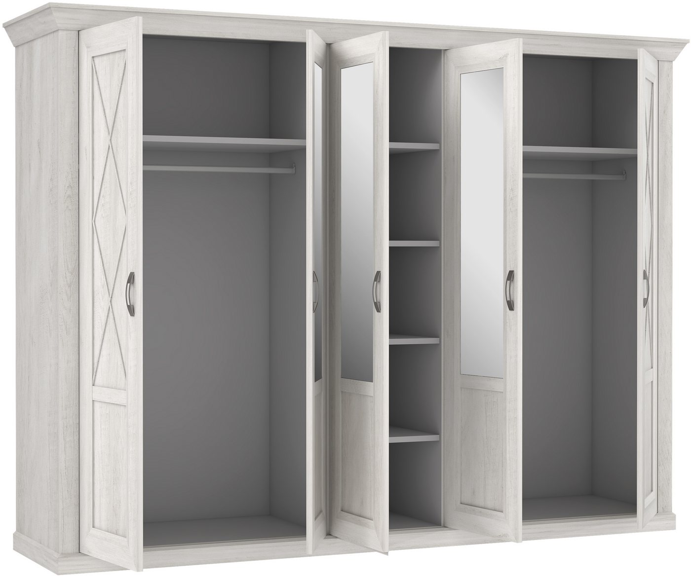 FORTE Kleiderschrank Kashmir, Landhausstil, inklusive edlem Passepartout-Rahmen (Maße (B/T/H): 268,5/63/206cm) mit Spiegel und dekorative Fräsungen und Elemente – Bild 4 von 5