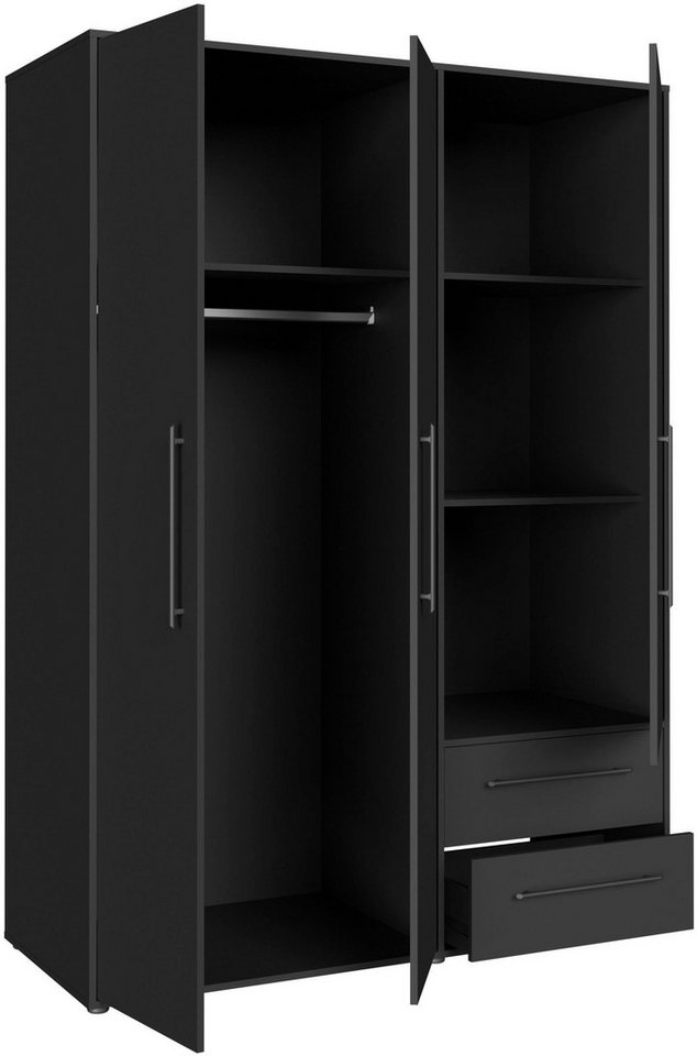 FORTE Kleiderschrank Mokkaris, Garderobe, zeitloses Design, 3 Türen, Made in Europe (B/H/T ca. 144x200x59cm) Zwei Schubladen, schwarze Stangengriffe, Stauraum,  – Bild 5 von 5