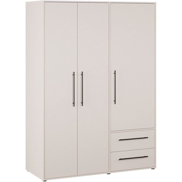FORTE Kleiderschrank Mokkaris, Garderobe, zeitloses Design, 3 Türen, Made in Europe (B/H/T ca. 144x200x59cm) Zwei Schubladen, schwarze Stangengriffe, Stauraum, 