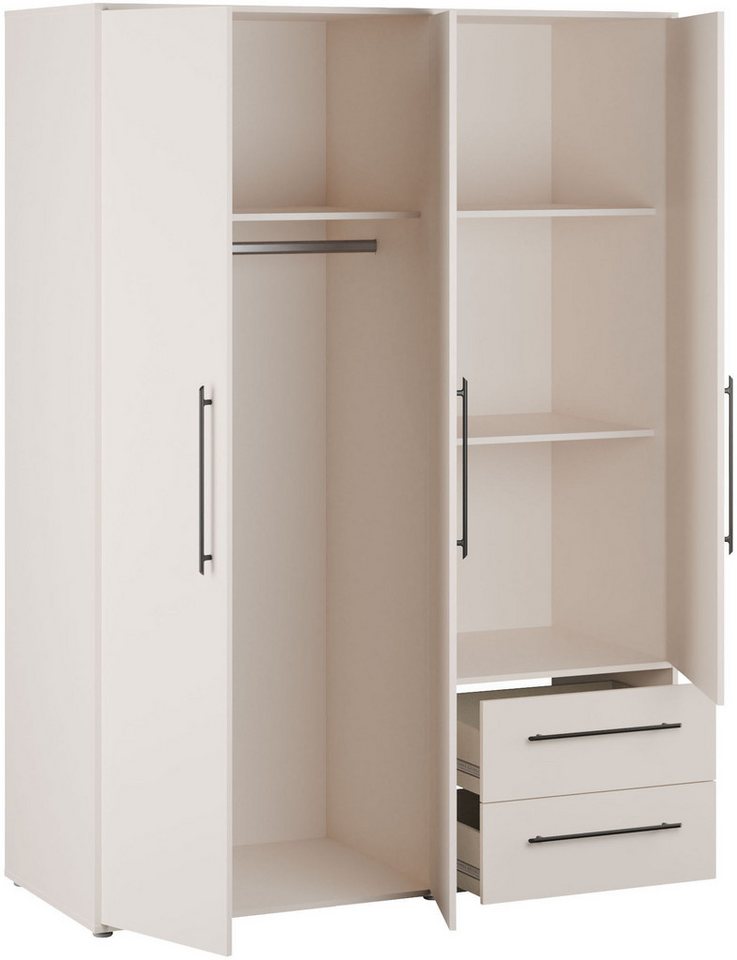 FORTE Kleiderschrank Mokkaris, Garderobe, zeitloses Design, 3 Türen, Made in Europe (B/H/T ca. 144x200x59cm) Zwei Schubladen, schwarze Stangengriffe, Stauraum,  – Bild 5 von 5