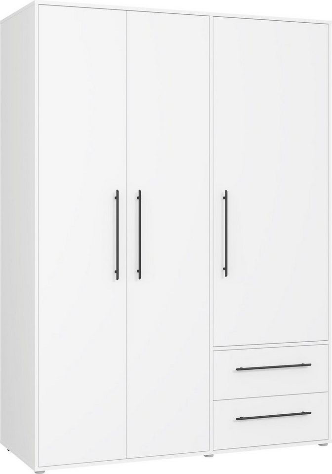 FORTE Kleiderschrank Mokkaris, Garderobe, zeitloses Design, 3 Türen, Made in Europe (B/H/T ca. 144x200x59cm) Zwei Schubladen, schwarze Stangengriffe, Stauraum,  – Bild 2 von 5
