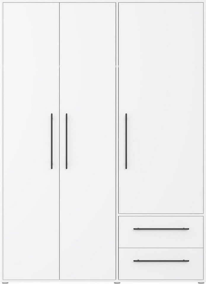 FORTE Kleiderschrank Mokkaris, Garderobe, zeitloses Design, 3 Türen, Made in Europe (B/H/T ca. 144x200x59cm) Zwei Schubladen, schwarze Stangengriffe, Stauraum,  – Bild 5 von 5