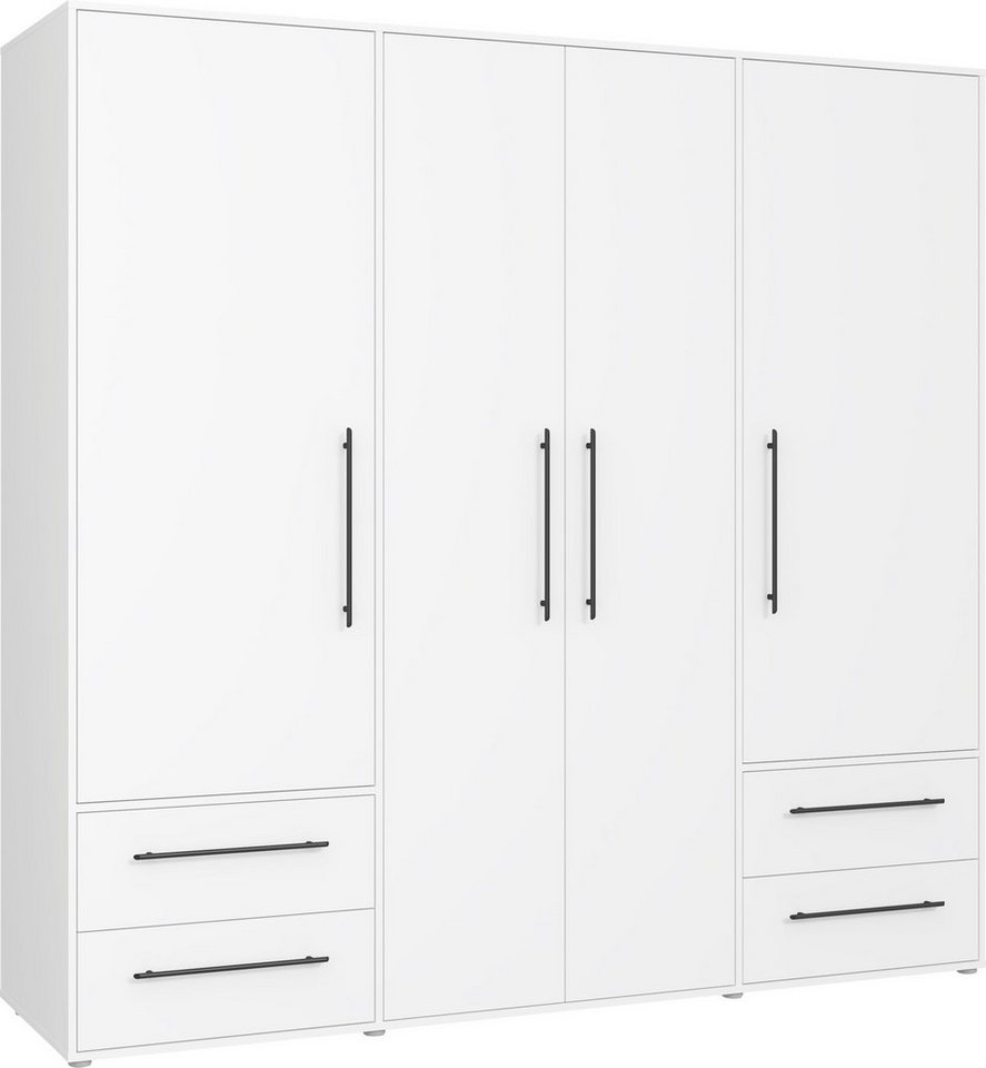 FORTE Kleiderschrank Mokkaris, Garderobe, zeitloses Design, 4 Türen, Made in Europe (B/H/T ca. 206x200x59cm) 4 Schubladen + schwarze Stangengriffe, Made in Euro – Bild 2 von 5