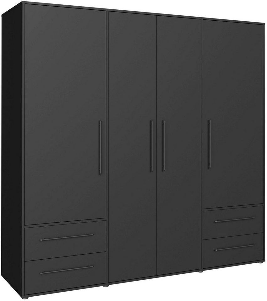 FORTE Kleiderschrank Mokkaris, Garderobe, zeitloses Design, 4 Türen, Made in Europe (B/H/T ca. 206x200x59cm) Zwei Schubladen, schwarze Stangengriffe, Stauraum,  – Bild 2 von 5