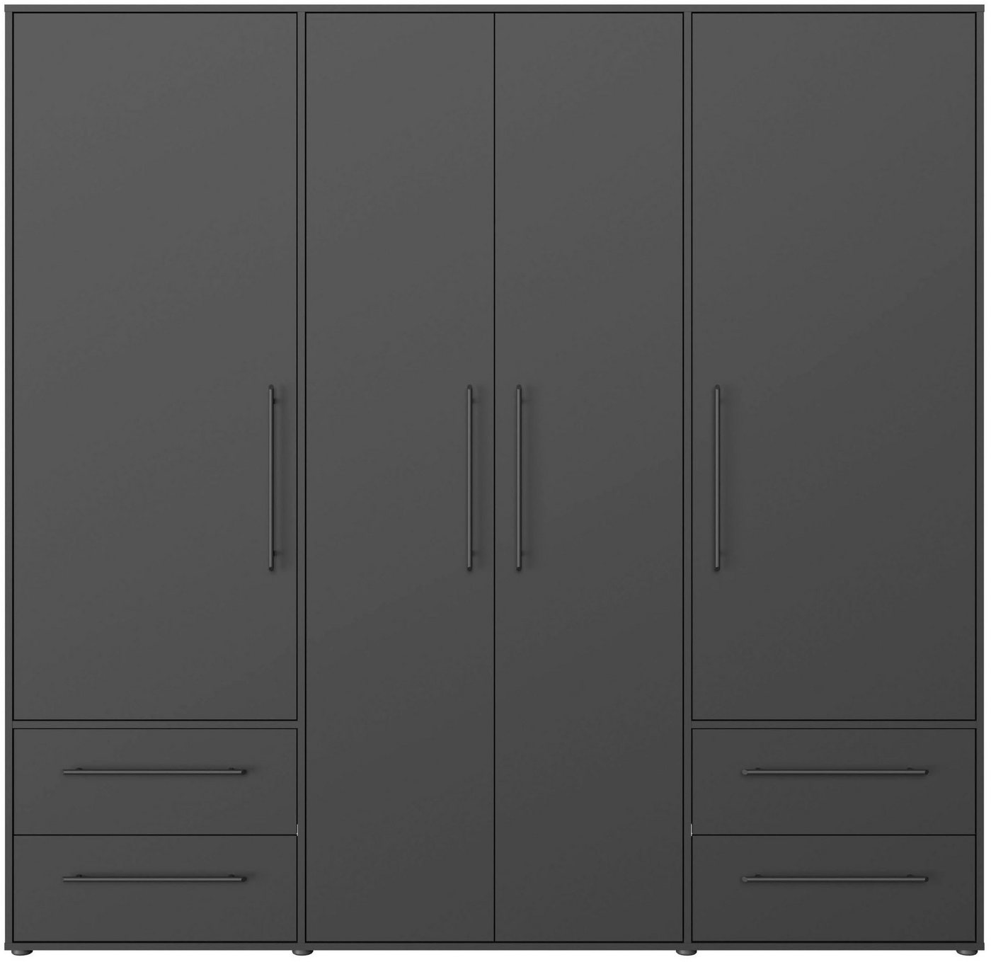 FORTE Kleiderschrank Mokkaris, Garderobe, zeitloses Design, 4 Türen, Made in Europe (B/H/T ca. 206x200x59cm) Zwei Schubladen, schwarze Stangengriffe, Stauraum,  – Bild 3 von 5