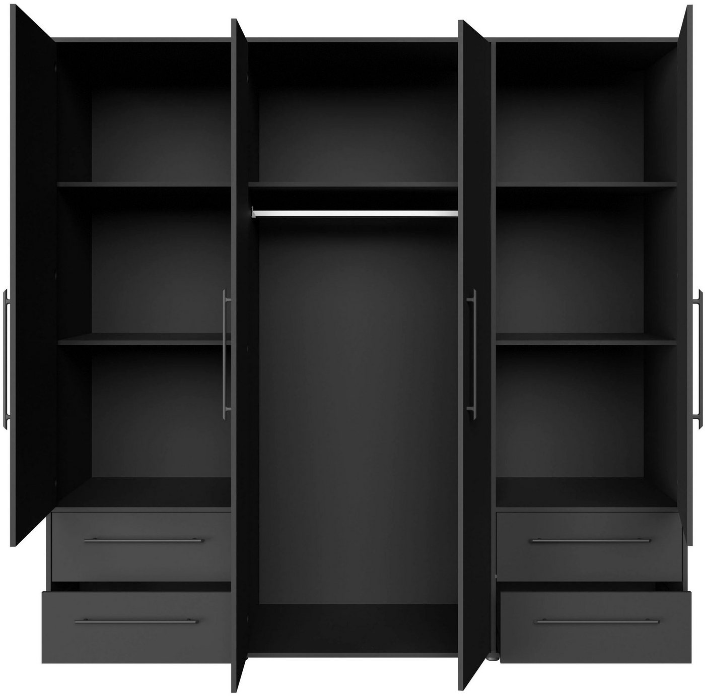 FORTE Kleiderschrank Mokkaris, Garderobe, zeitloses Design, 4 Türen, Made in Europe (B/H/T ca. 206x200x59cm) Zwei Schubladen, schwarze Stangengriffe, Stauraum,  – Bild 4 von 5