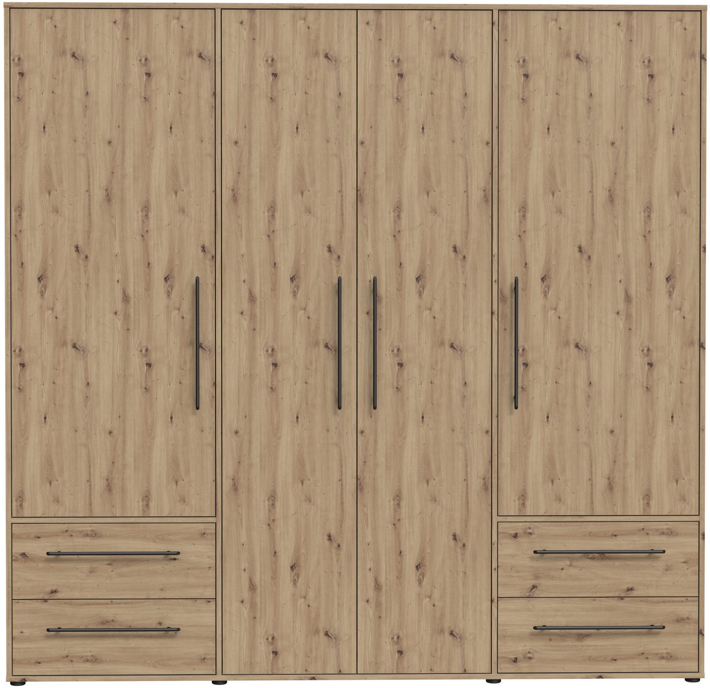 FORTE Kleiderschrank Mokkaris, Garderobe, zeitloses Design, 4 Türen, Made in Europe (B/H/T ca. 206x200x59cm) 4 Schubladen + schwarze Stangengriffe, Made in Euro – Bild 3 von 5