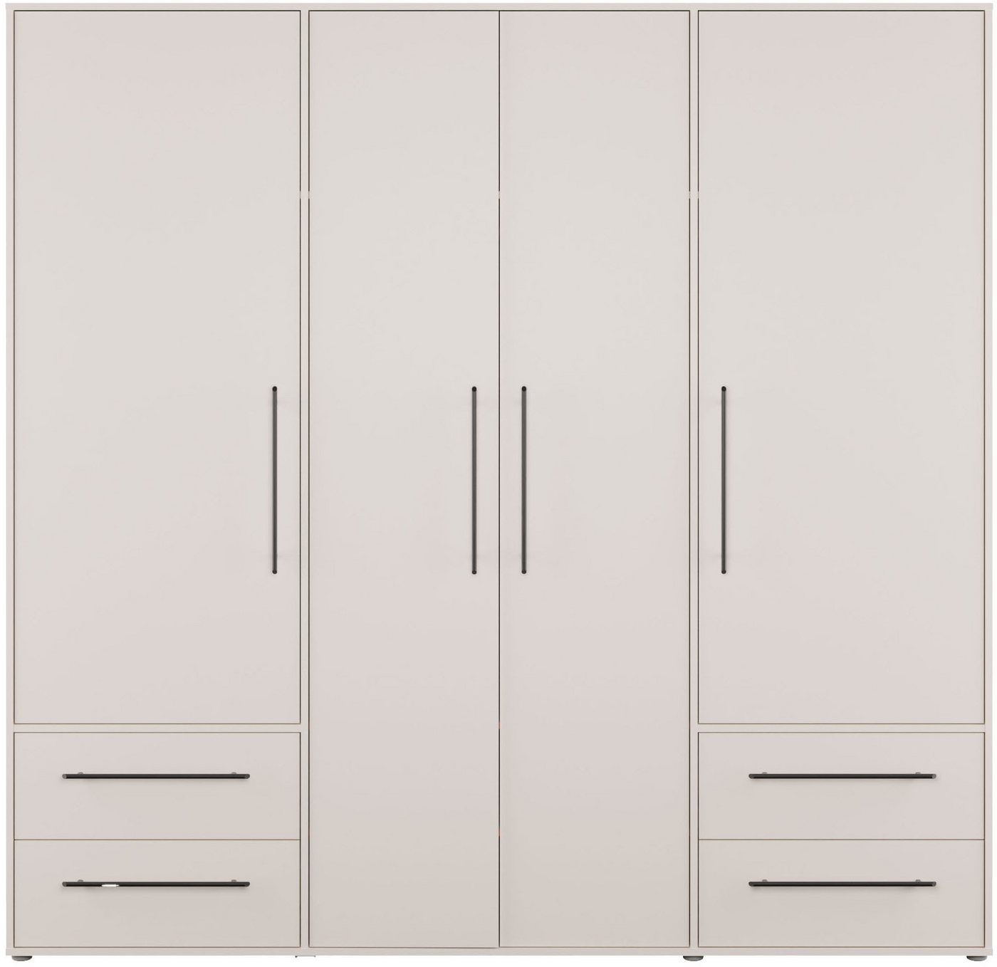 FORTE Kleiderschrank Mokkaris, Garderobe, zeitloses Design, 4 Türen, Made in Europe (B/H/T ca. 206x200x59cm) 4 Schubladen + schwarze Stangengriffe, Made in Euro – Bild 3 von 5