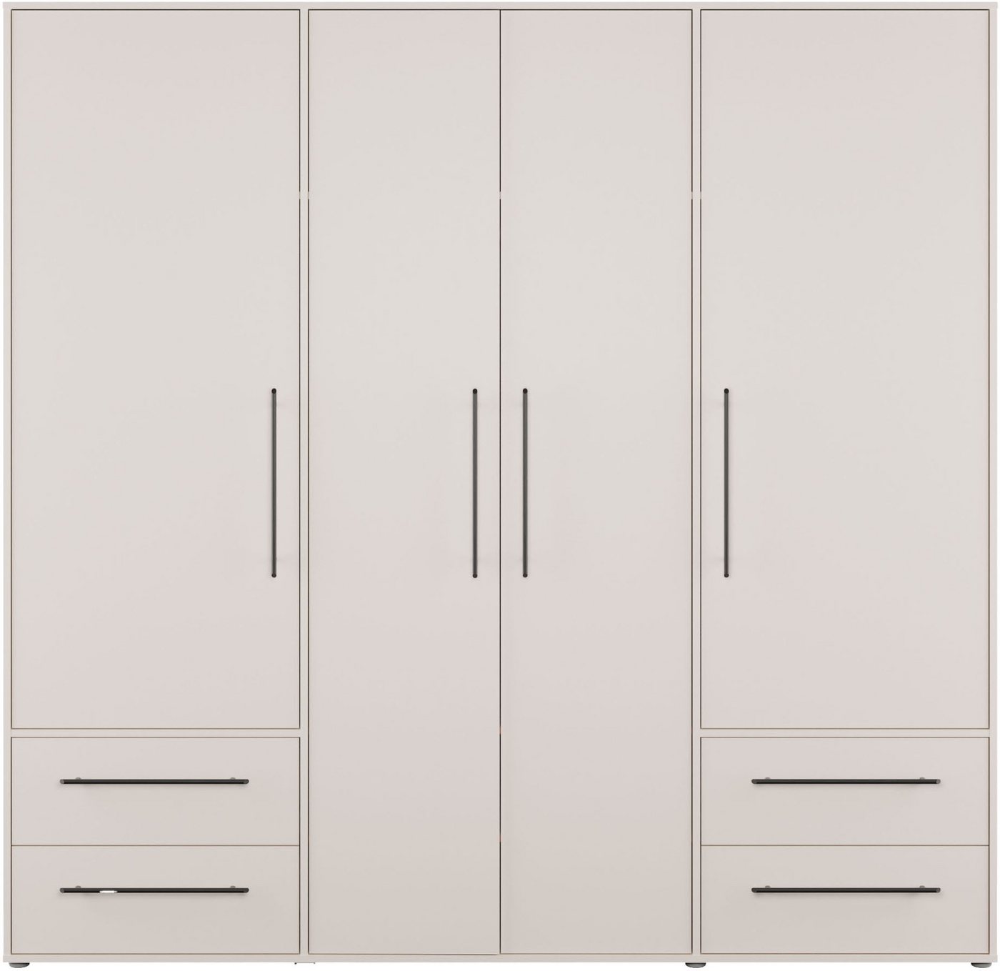 FORTE Kleiderschrank Mokkaris, Garderobe, zeitloses Design, 4 Türen, Made in Europe (B/H/T ca. 206x200x59cm) 4 Schubladen + schwarze Stangengriffe, Made in Euro – Bild 4 von 5