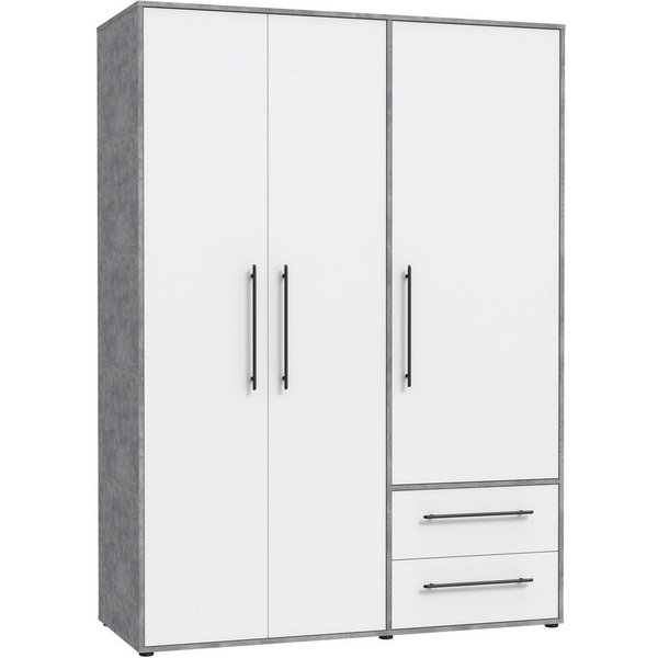 FORTE Kleiderschrank Mokkaris, Garderobe, zeitloses Design, 3 Türen, Made in Europe (B/H/T ca. 144x200x59cm) Zwei Schubladen, schwarze Stangengriffe, Stauraum, 