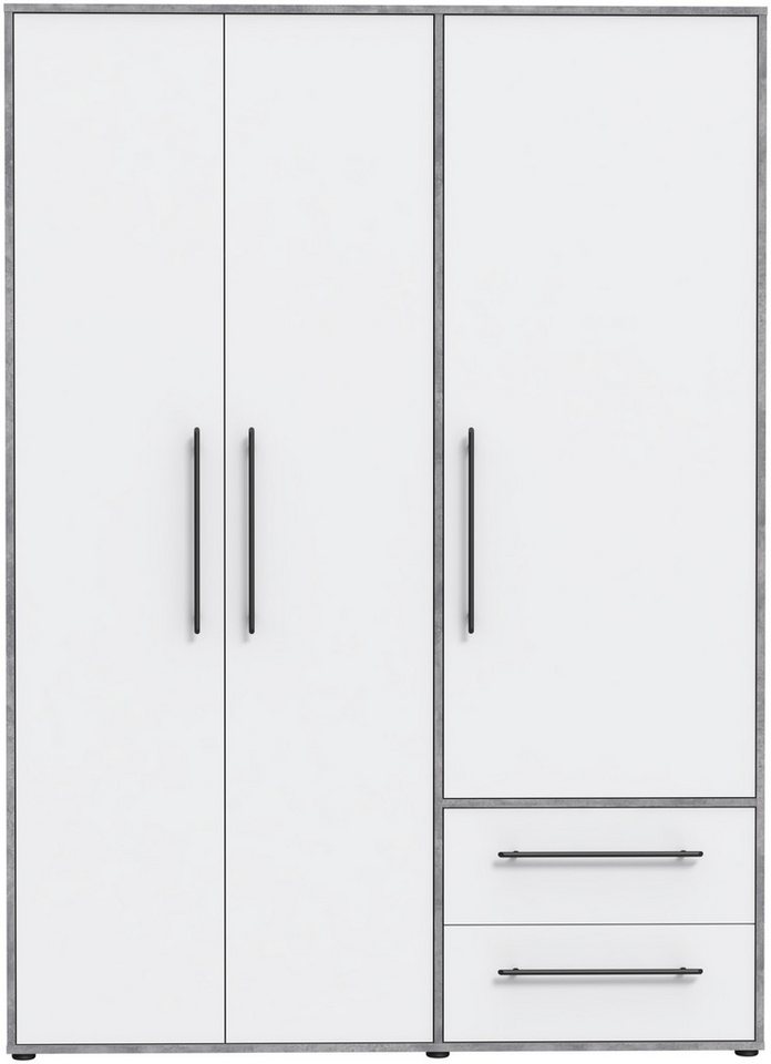 FORTE Kleiderschrank Mokkaris, Garderobe, zeitloses Design, 3 Türen, Made in Europe (B/H/T ca. 144x200x59cm) Zwei Schubladen, schwarze Stangengriffe, Stauraum,  – Bild 3 von 5
