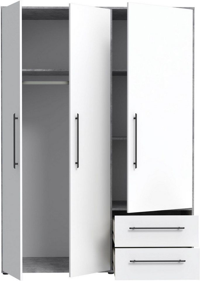 FORTE Kleiderschrank Mokkaris, Garderobe, zeitloses Design, 3 Türen, Made in Europe (B/H/T ca. 144x200x59cm) Zwei Schubladen, schwarze Stangengriffe, Stauraum,  – Bild 5 von 5